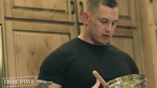 Muscle Stud Kyle Fletcher Stuffs Cum-Filled Pastries Down Brock Kinles’ Throat