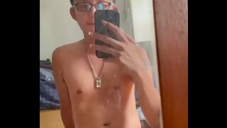Skinny Asian Teen 18+ Wanks to His Reflection in Steamy SoloGay Scene