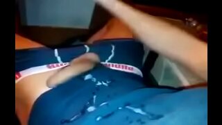 Horny Asian Guy Blows Massive Cumshot At Home