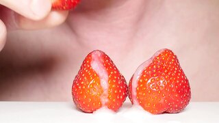 Redheaded Amateur Swallows Cum While Playing With Juicy Strawberries