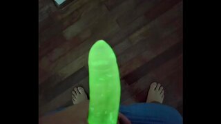 Glowing Neon Condom Shines Bright in Dark During Hot Brazilian AmateurSolo Session
