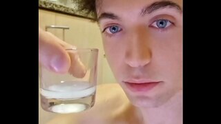 Twink 18+ Savors His OwnCum in Hot Gay Blowjob Action