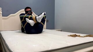 Bound Asian Teen 18+ in White Socks Struggles Through Intense Bondage Scene