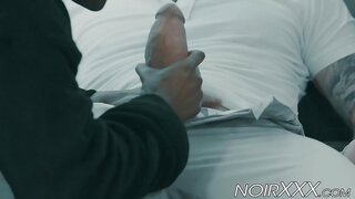 Rocco Steele Stuffs Massive Cock into Tattooed Black Jock for Hardcore Gay Action