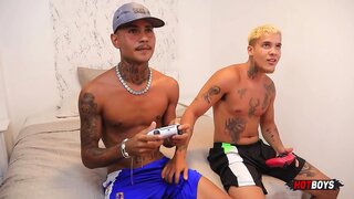 Lose Video Game, Get Intense Cock Sucking from Tattooed Friend