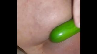 Solo Gay Amateur Gets Creative with Cucumber Anal Fun in Bed