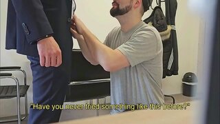 Insurance Broker Turns On from First-Time Blowjob by Big-Cock Client