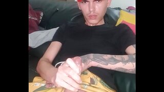 Tattooed Richard Dias Cumming Intensely in Hot Gay Solo Session