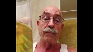 Old Man Refreshes in Steamy Amateur Gay Piss DrinkingSolo Session