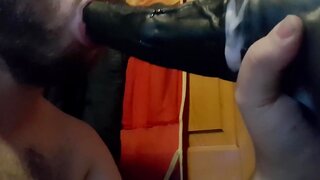 Chance Deepthroats Large Dildo in Sloppy Gay Blowjob Scene