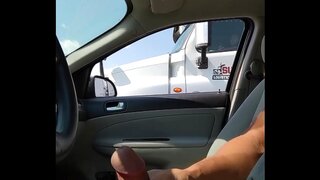 Trucker Films Self Jerking Off While Driving in Voyeur Public Scene