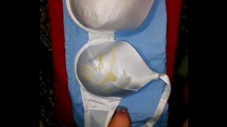 Cum Shot on Satin Bra – Hot 18+ Amateur Guy in Sexy Underwear Shows Off