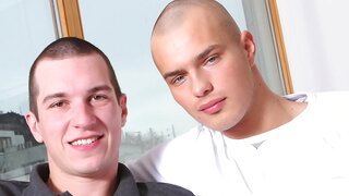 Shaved Head Hunk Heats Up Steamy Gay Blowjob Action