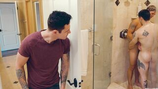 Brandon Bangs Andrew & Jayden in Scintillating Next Door Threesome Action