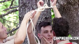 Camp Bullies Teach Him Lessons in Rough Outdoor Gay Anal Threesome