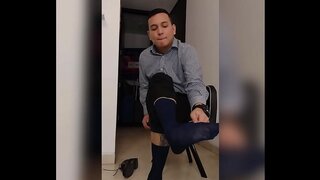 Colombian Goddess Displays Sheer Stockings for Steamy Foot Worship Post-Work