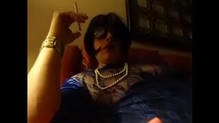 Nikki Smokes Seductively in Blue Then Shoots a Juicy Load