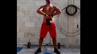 Sweaty Latin Papi Flexes Muscles in Scorching Outdoor Workout
