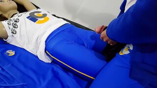 Shemale Cums on Fake Police Uniform in Steamy Fetish Scene