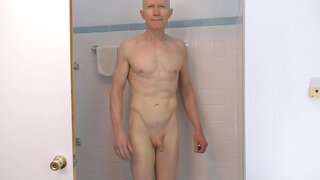 Bald Nudist Bate Masturbates in Hot Steamy Shower Scene