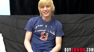 Eager Barely Legal Twink Strokes His Huge Cock During Casting Interview