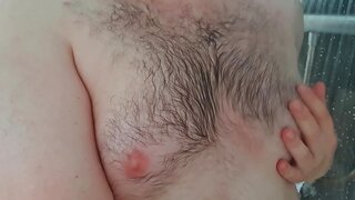 Chubby Moobs Soak in Wet & Steamy Gay Amateur Shower Scene