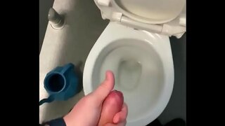 Big Dick Wank Ends With Intense Cumshot in Public Toilet