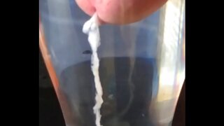 Intense Jerk Off Session Cumming in a Clear Glass