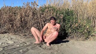 Naked Guys Enjoy Dildo Play and Public Gay Fun at the Beach
