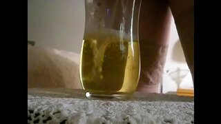 Piss-Filled Stockings Wash Masturbation with Dildo and Anal Pleasure