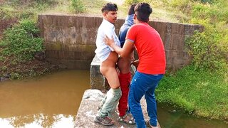 Sizzling Young 18+ Men Enjoy Intense Forest Threesome by Water with Hindi Spice