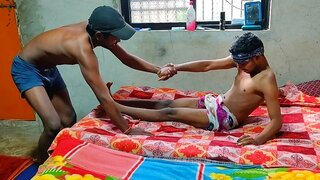 Passionate Lovers Embrace Sensually on Antique Bed in Indian Gay Romance