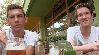 Thirsty Twinks Chug Beer in Public Threesome Adventure