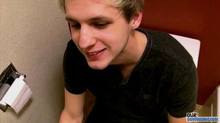 Blonde Dick-Hungry Stud Gives a Quick Public Toilet blowjob