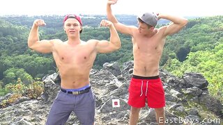 Summer Handjob Adventure – Flexing and Workout Fun