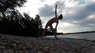 Nude Yoga Bliss: Slender Boy Stretches on a naturist Beach – Jon Arteen 18+