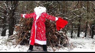 Santa's Naughty Gift: Russian Santa Jerks Off Shoots Creamy Load in Forest – Happy