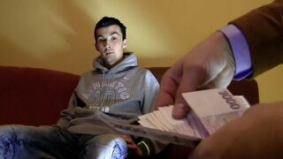 Dark-Haired Hottie Surrenders His Tight Butthole for Debt Dandy