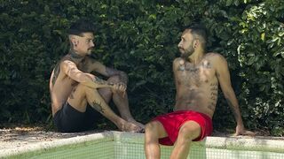Tattooed Latino Lovers Kendro & Milo Dive Into Steamy Poolside Passion