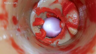 Deep POV: Giant Load Explodes Inside Pussy Toy – Condom Stuck On Camera 4K