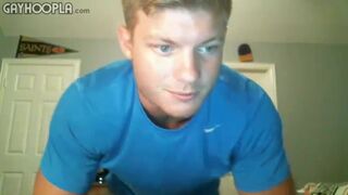 Blonde Hunk Strokes His Cock Wildly for GayHoopla Fans