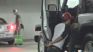 Horny Bryce Star Takes Control with Sneaky Car blowjob -Gay XXX